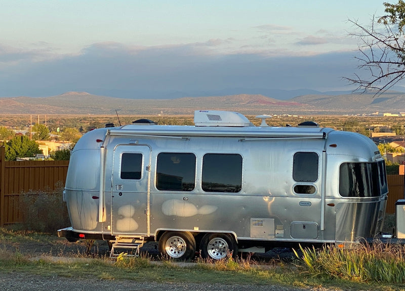Airstream travel trailer parked in New Mexico