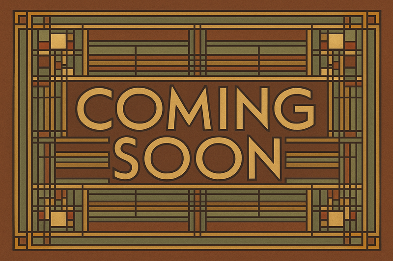 "coming soon" sign in the style of Frank Lloyd Wright